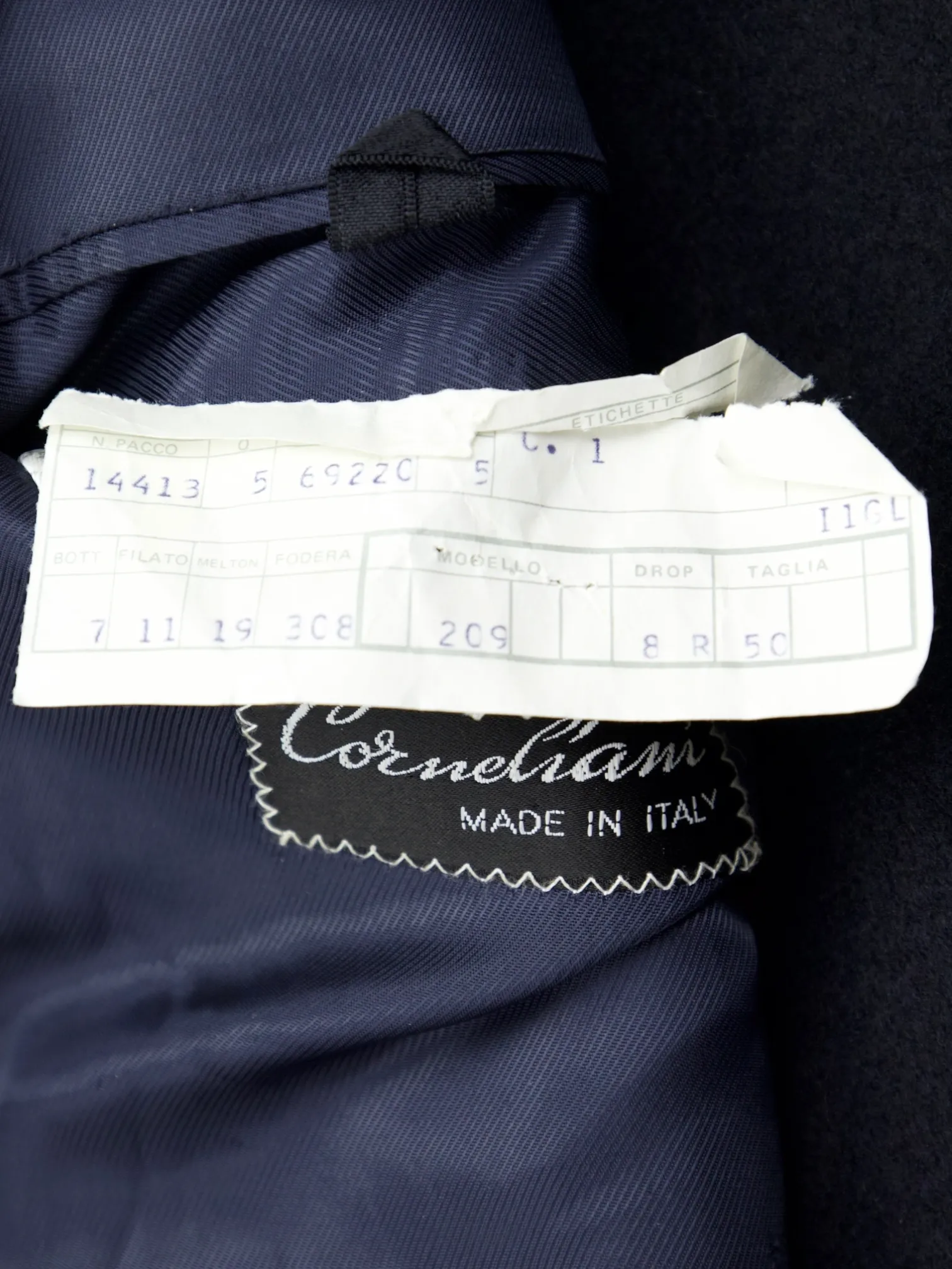 Corneliani Navy Wool Blend Shearling-Collar Overcoat