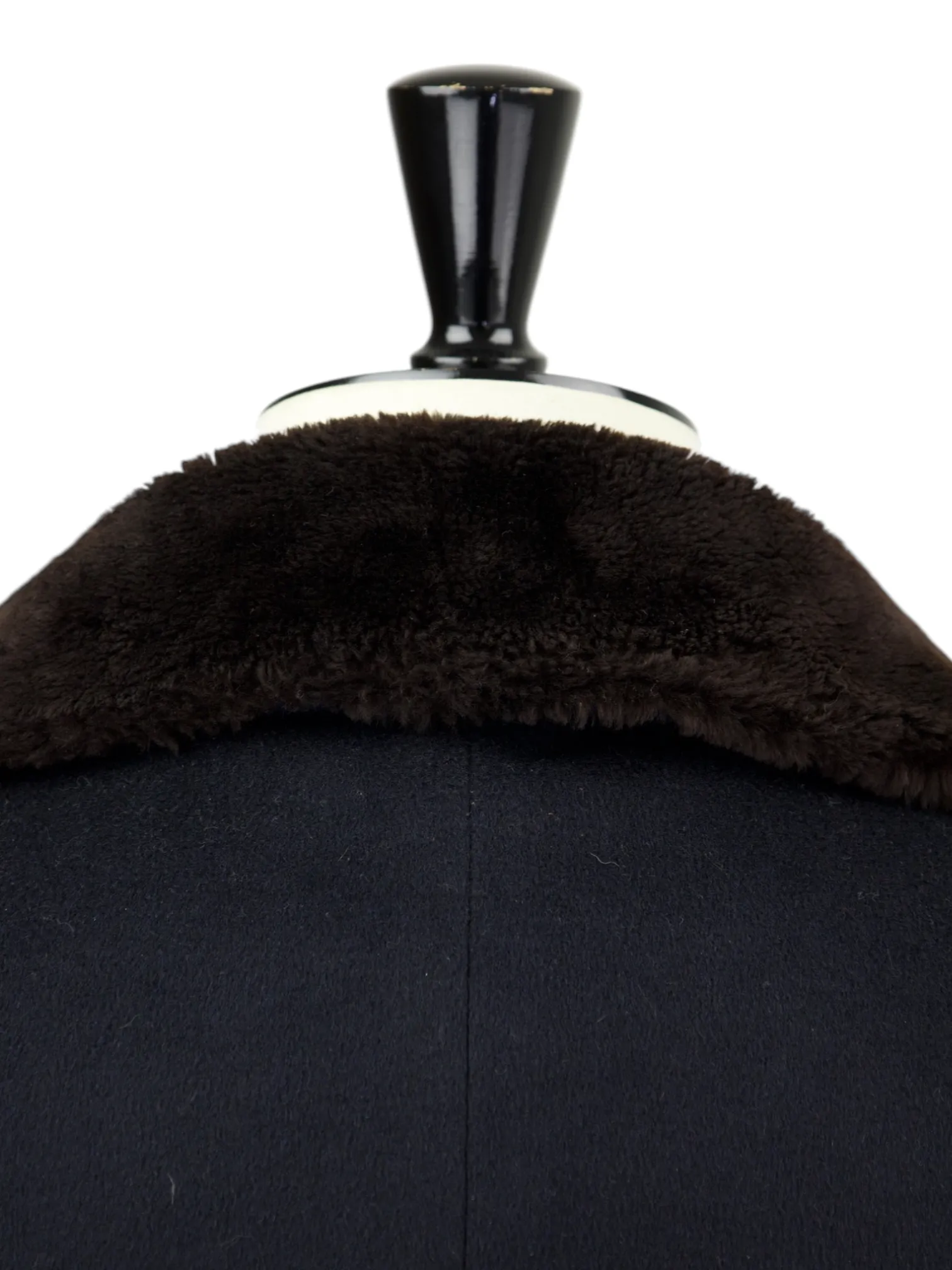 Corneliani Navy Wool Blend Shearling-Collar Overcoat