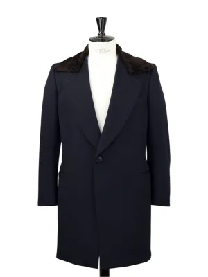 Corneliani Navy Wool Blend Shearling-Collar Overcoat
