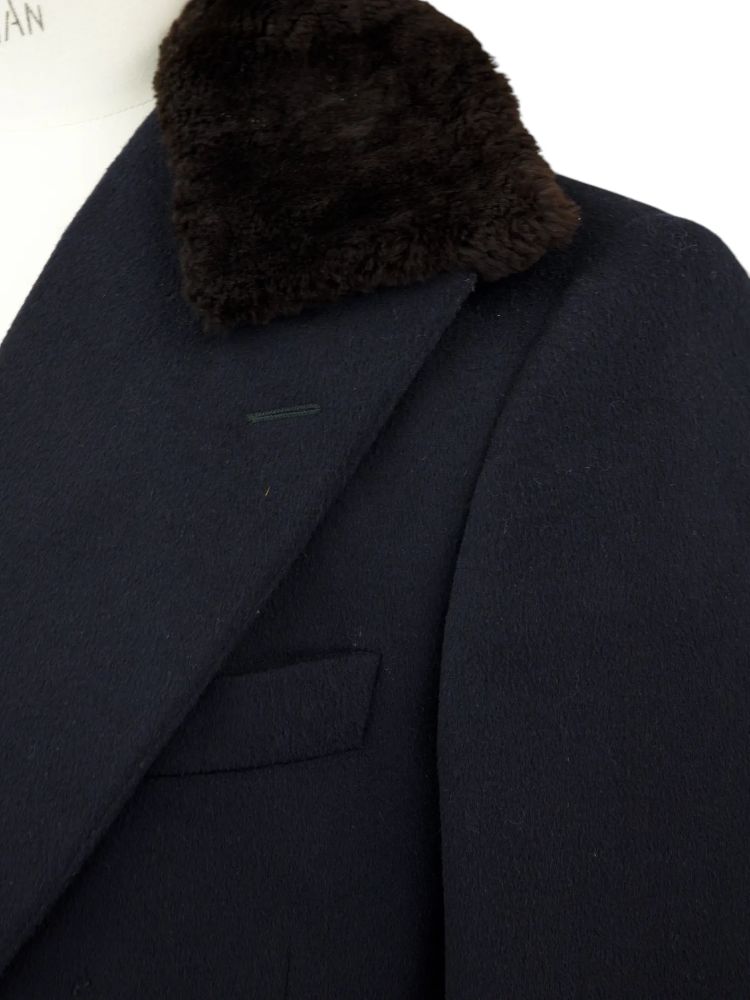 Corneliani Navy Wool Blend Shearling-Collar Overcoat