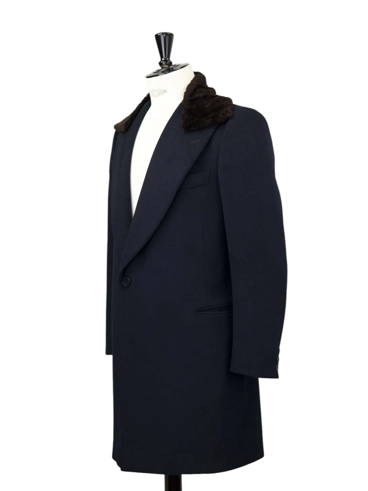 Corneliani Navy Wool Blend Shearling-Collar Overcoat