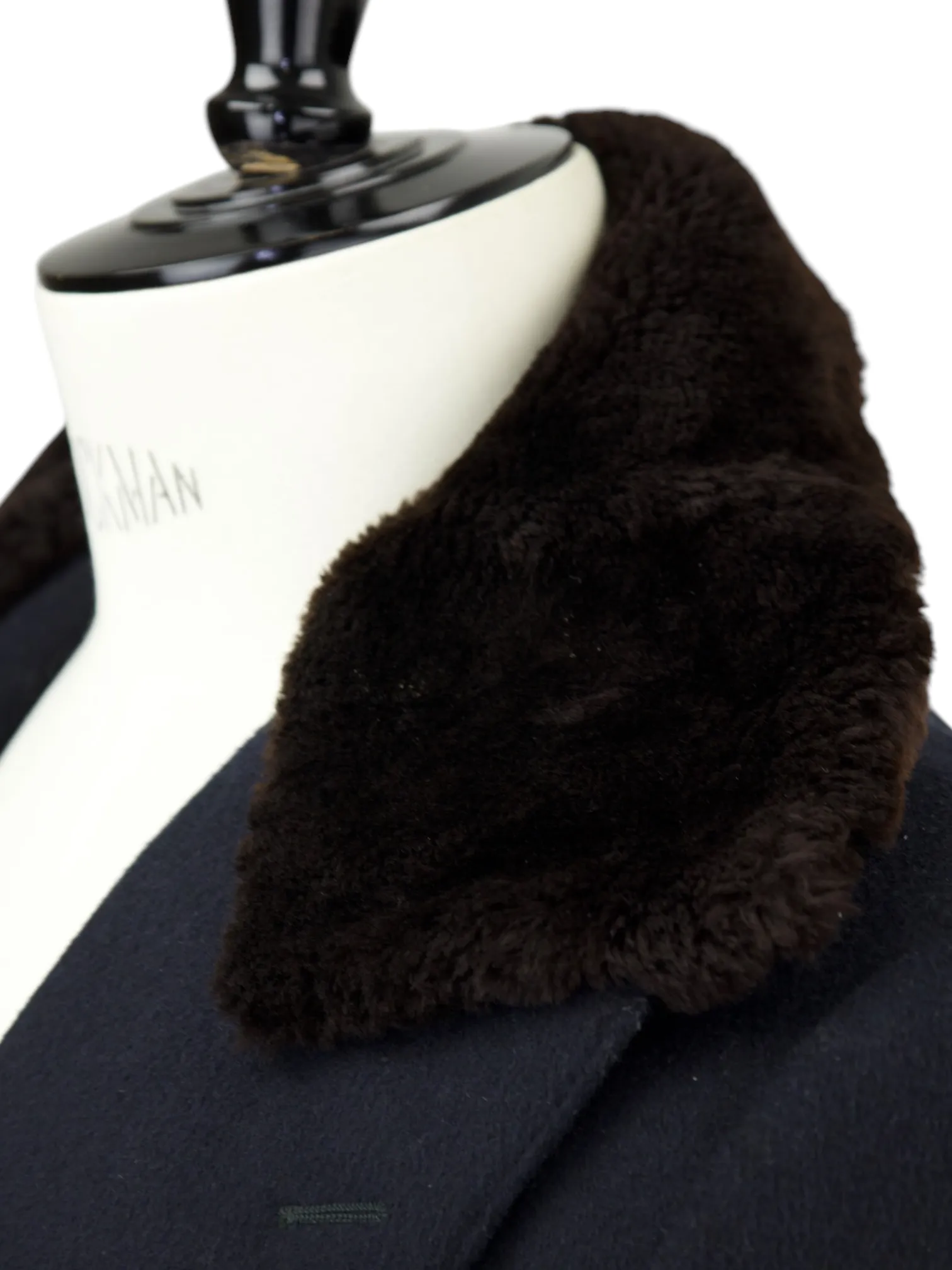 Corneliani Navy Wool Blend Shearling-Collar Overcoat