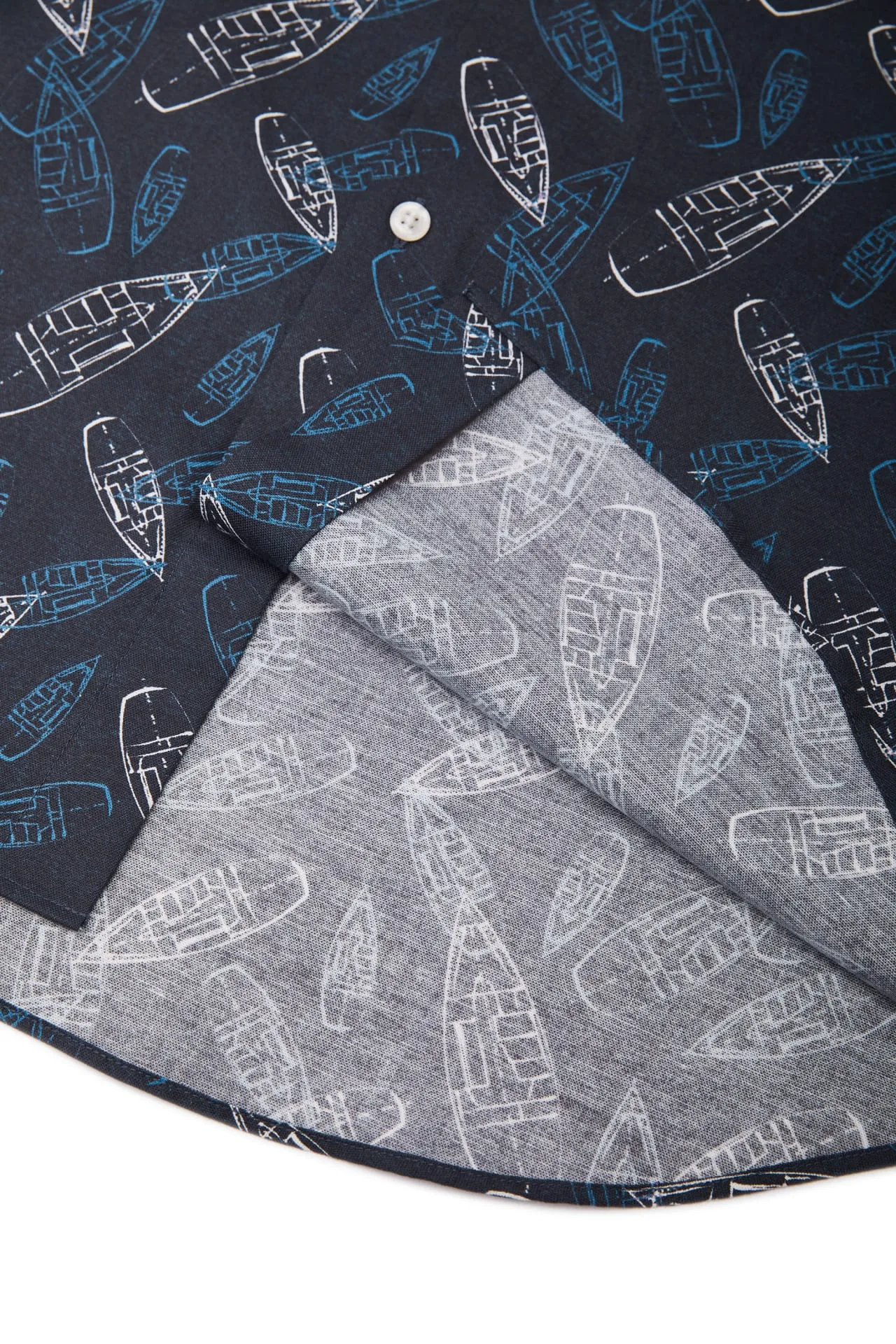 Cotton Oxford Boat Digital Print Comfort Fit Short Sleeve Casual Shirt