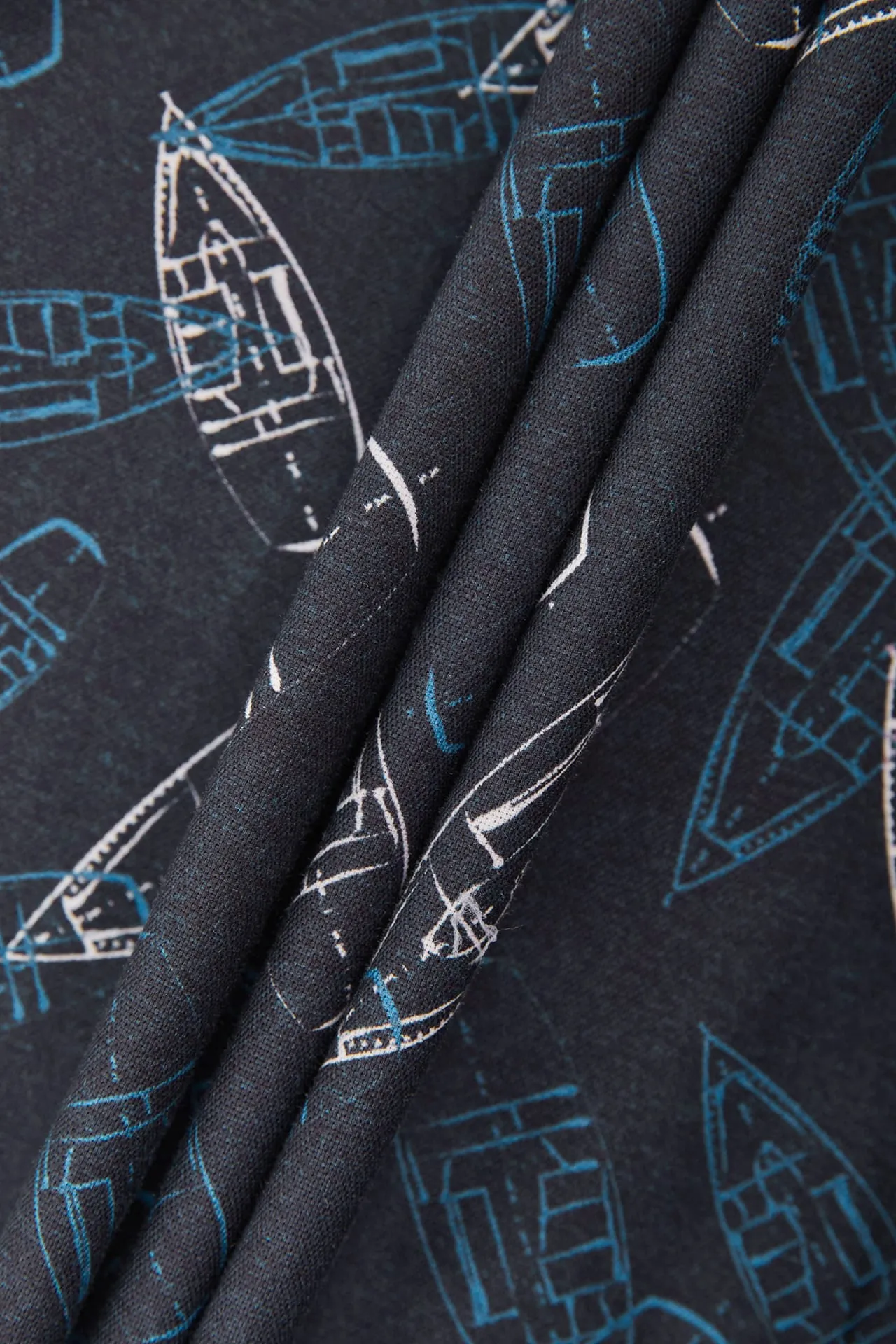 Cotton Oxford Boat Digital Print Comfort Fit Short Sleeve Casual Shirt