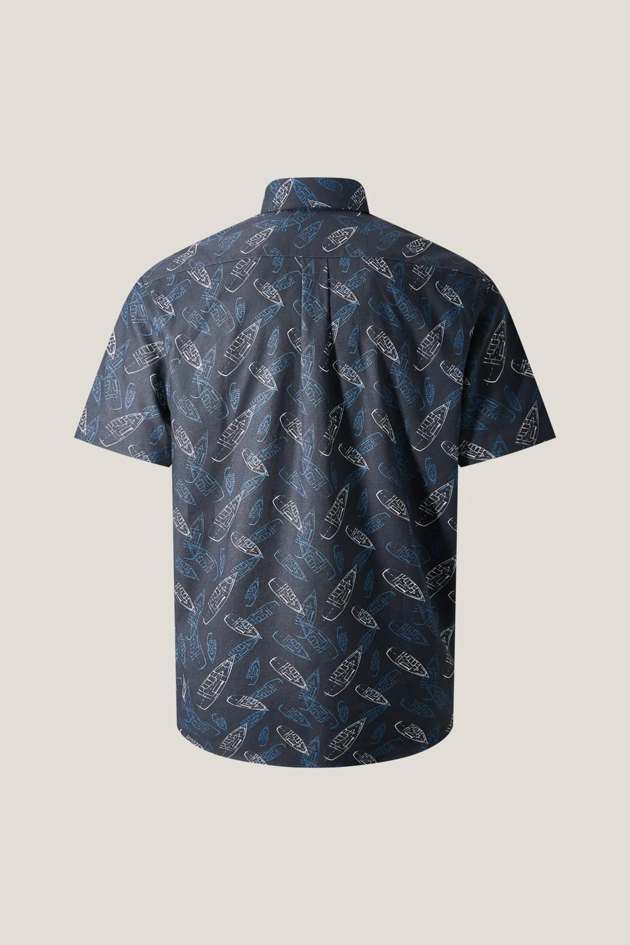 Cotton Oxford Boat Digital Print Comfort Fit Short Sleeve Casual Shirt