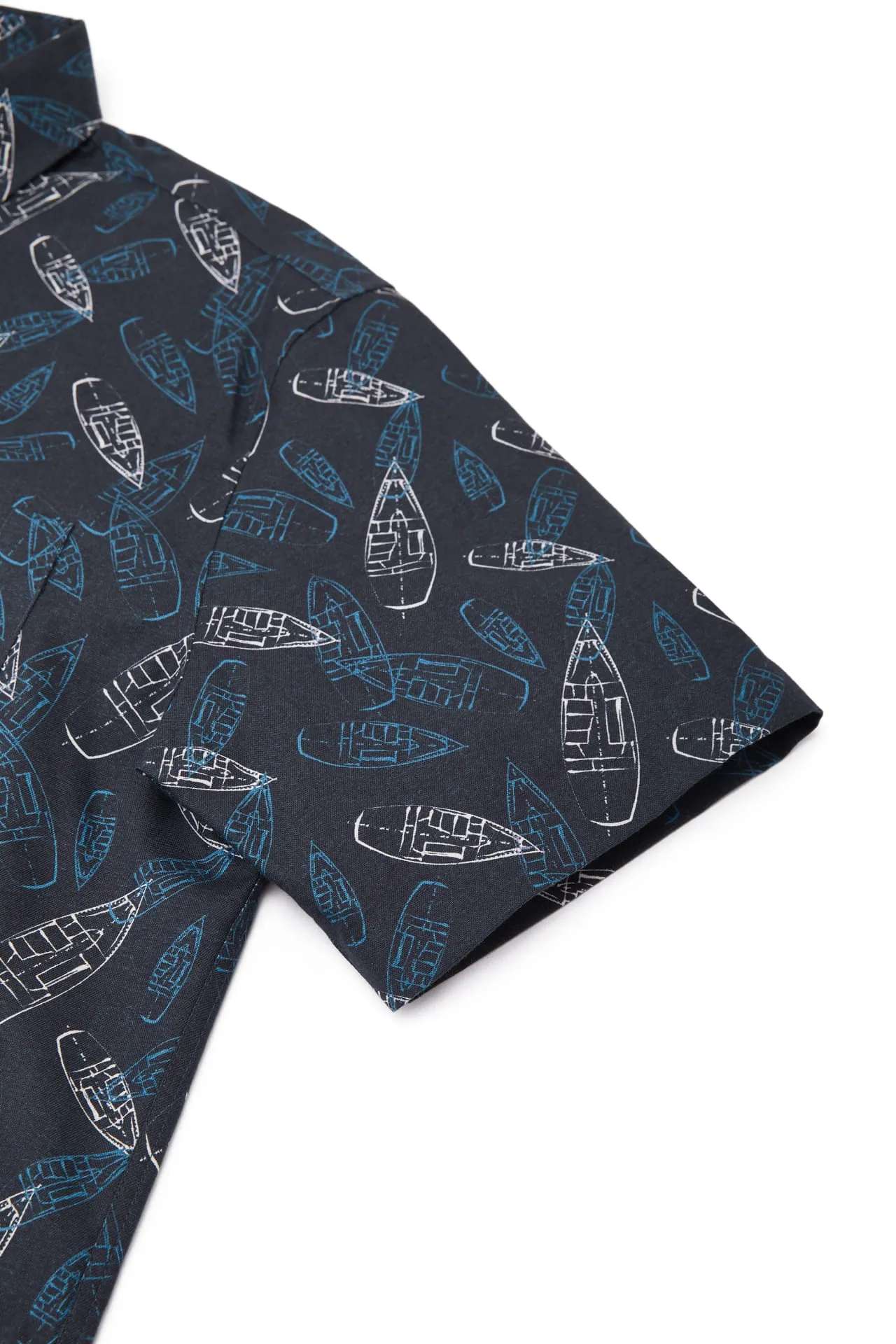 Cotton Oxford Boat Digital Print Comfort Fit Short Sleeve Casual Shirt