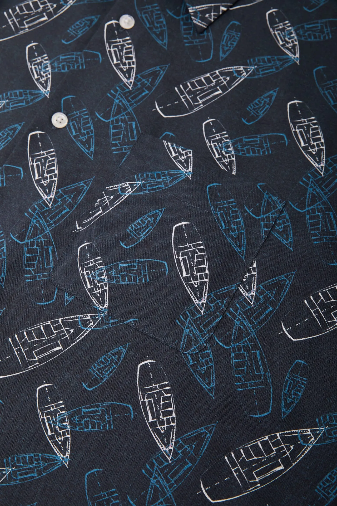 Cotton Oxford Boat Digital Print Comfort Fit Short Sleeve Casual Shirt