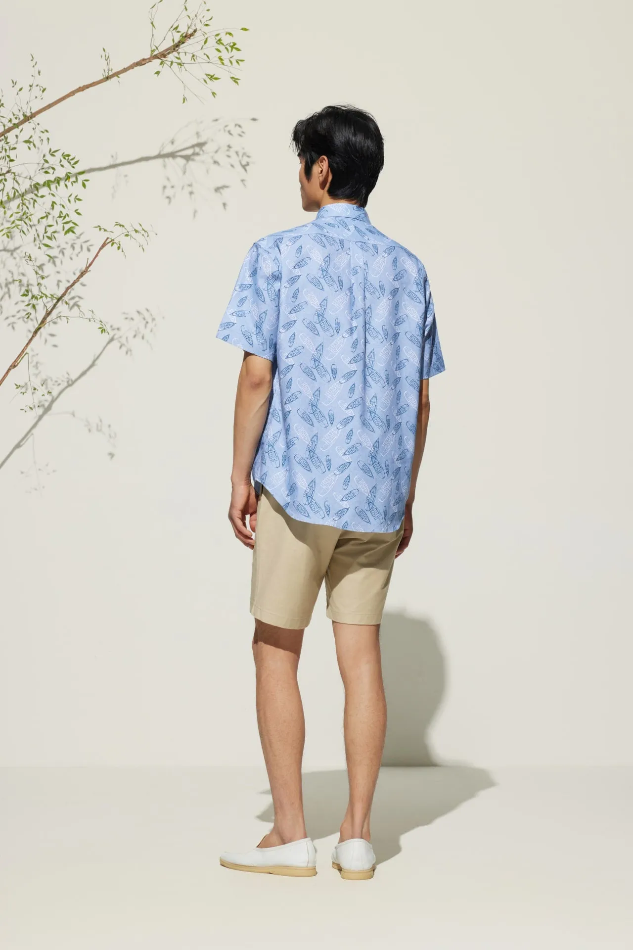 Cotton Oxford Boat Digital Print Comfort Fit Short Sleeve Casual Shirt