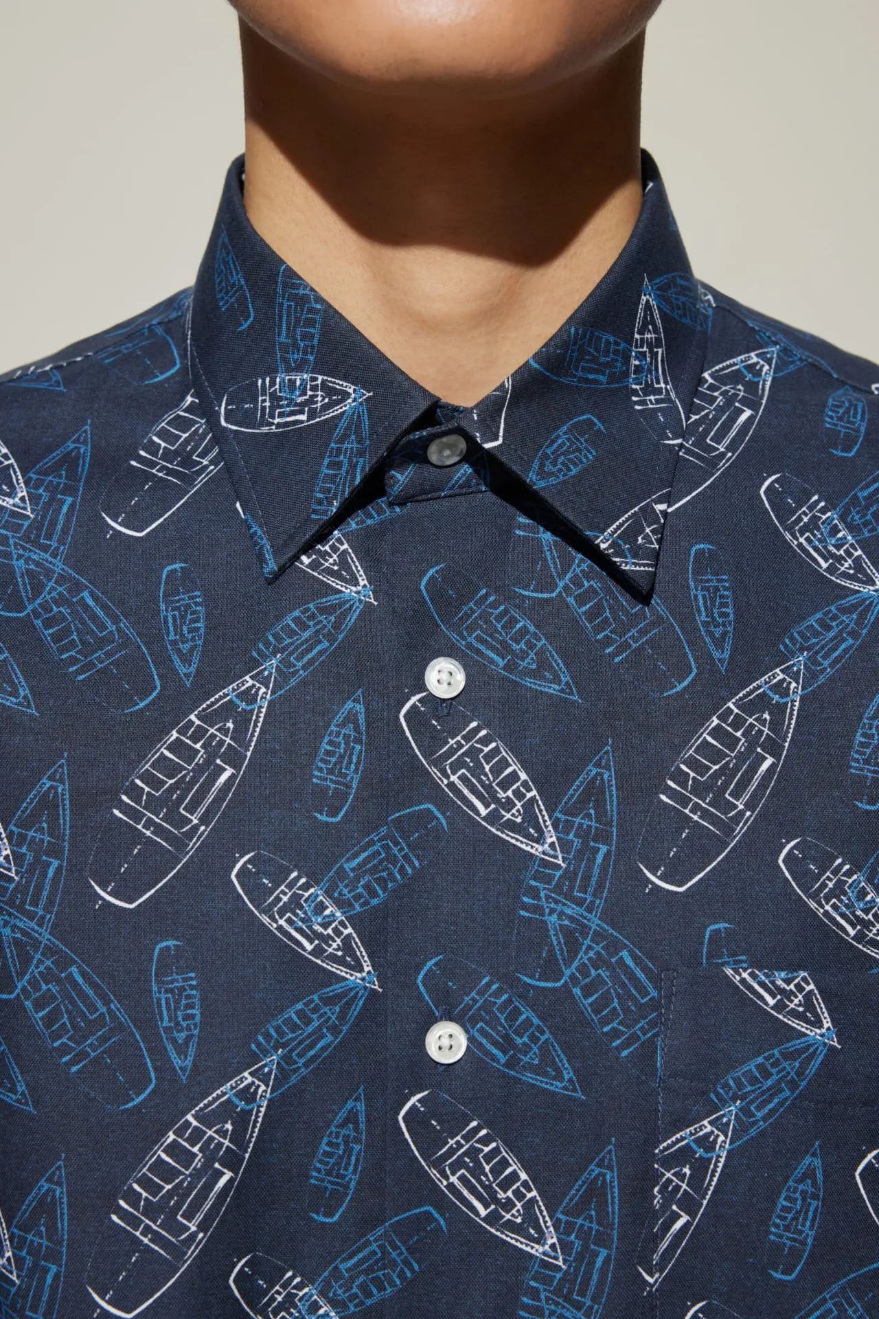 Cotton Oxford Boat Digital Print Comfort Fit Short Sleeve Casual Shirt