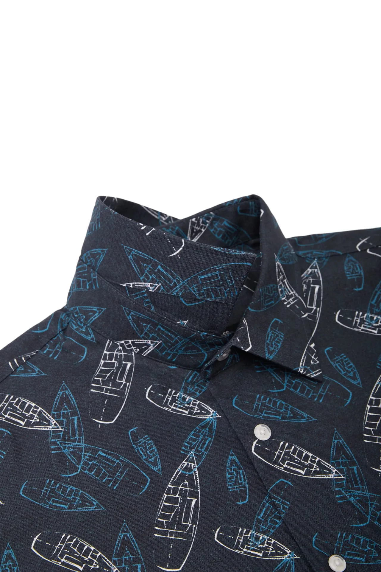 Cotton Oxford Boat Digital Print Comfort Fit Short Sleeve Casual Shirt