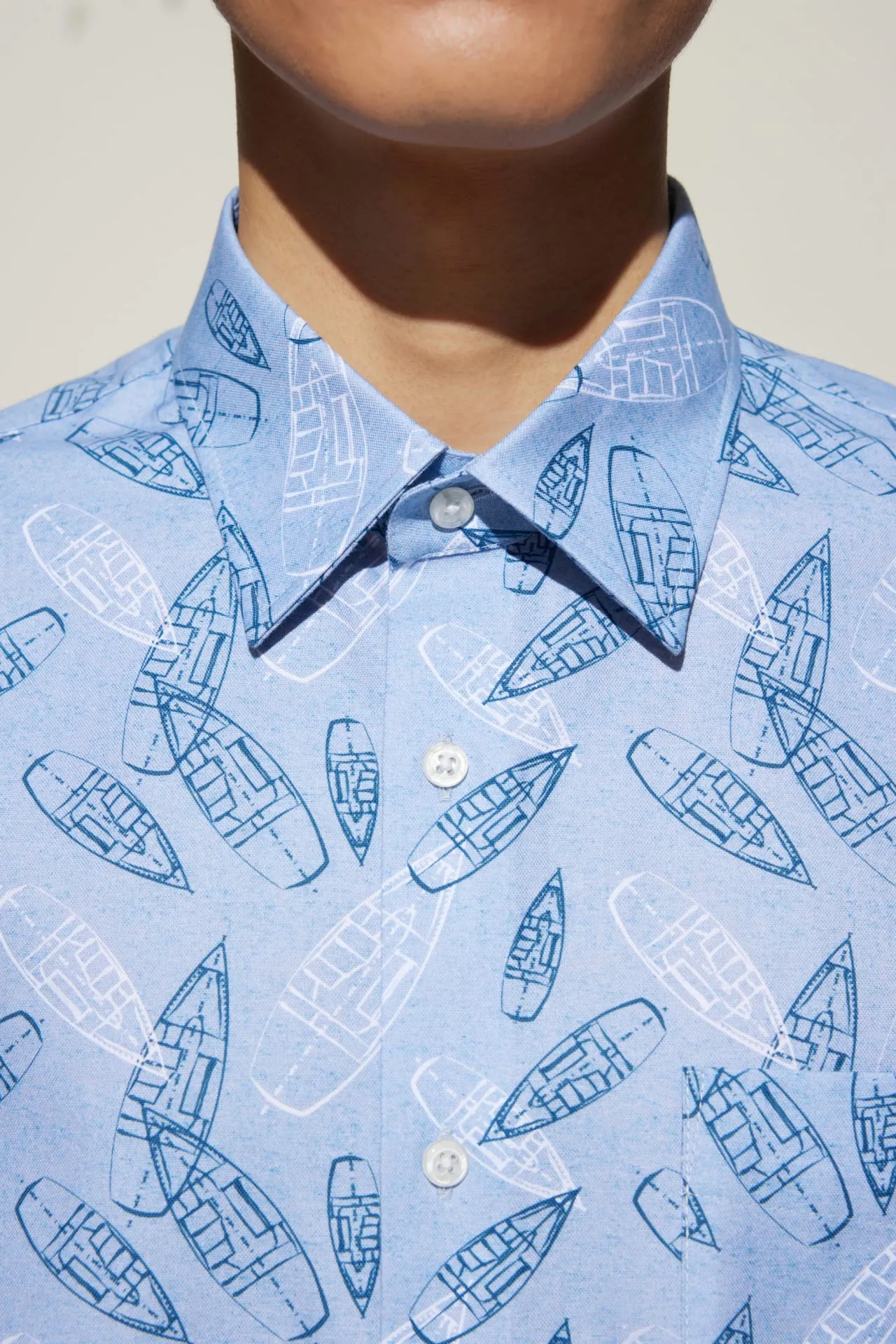 Cotton Oxford Boat Digital Print Comfort Fit Short Sleeve Casual Shirt
