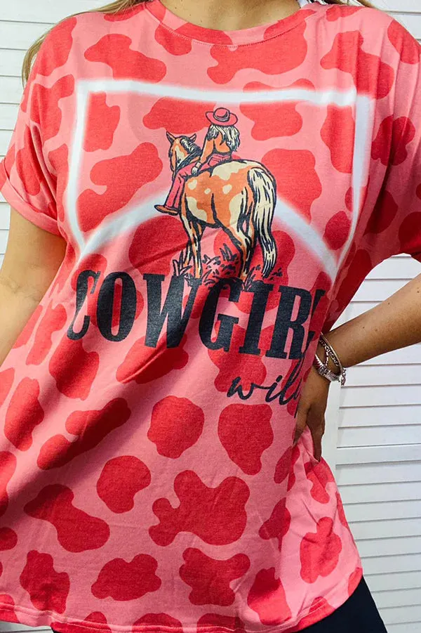 Cowgirl Wild Red Leopard graphic tee