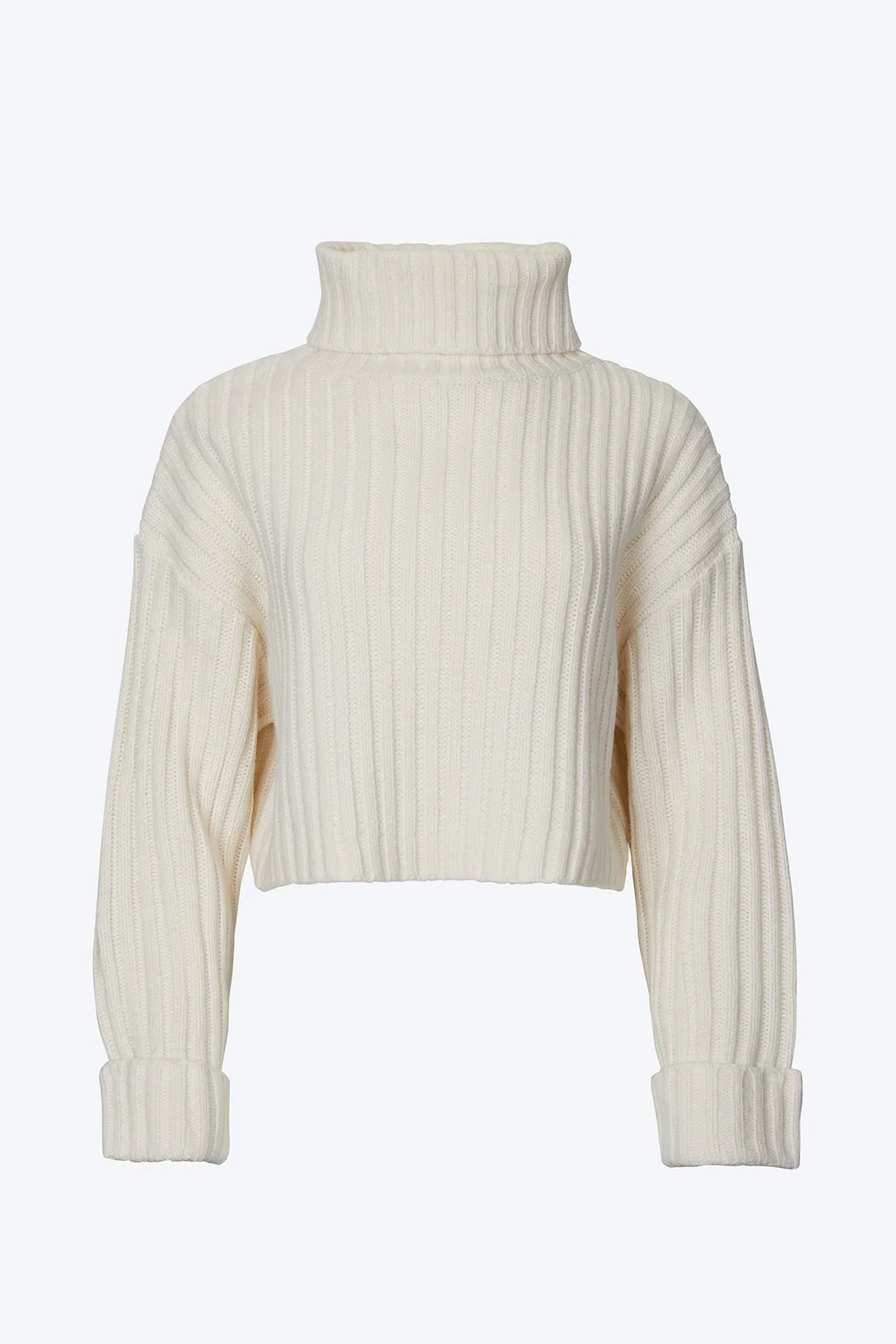 CROPPED RIBBED-KNIT TURTLENECK SWEATER