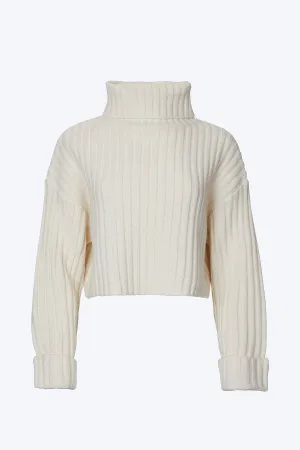 CROPPED RIBBED-KNIT TURTLENECK SWEATER