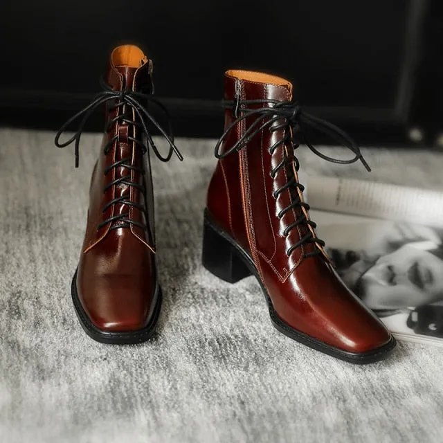 Cross-tied Ankle Boots for Women Zipper High Heels