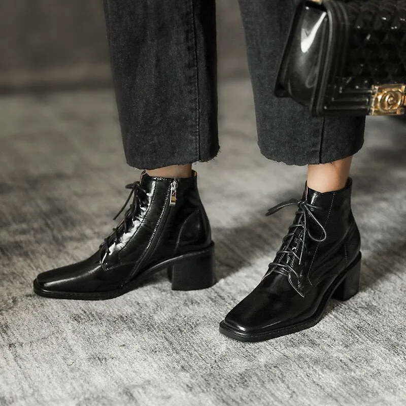 Cross-tied Ankle Boots for Women Zipper High Heels
