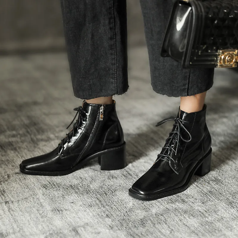 Cross-tied Ankle Boots for Women Zipper High Heels