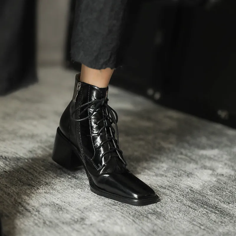 Cross-tied Ankle Boots for Women Zipper High Heels