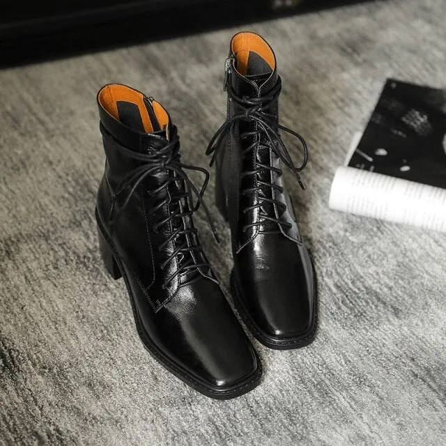 Cross-tied Ankle Boots for Women Zipper High Heels