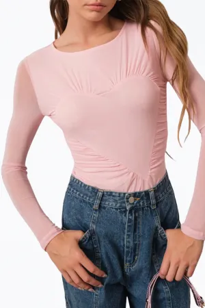 CROSS YOUR HEART RUCHED STRETCH-MESH BODYSUIT