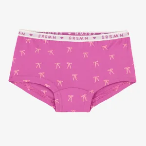 Culotte garçonne mauve à motifs, enfant  || Purple boyshort panties with all over print, child