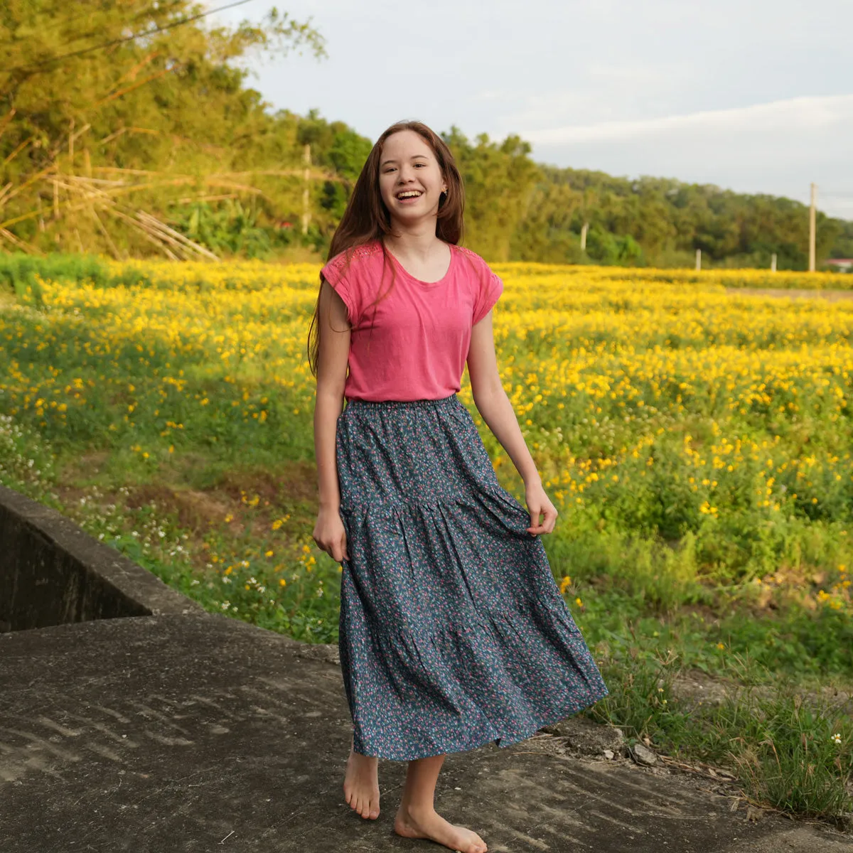 Dark Small Floral Handmade Skirt