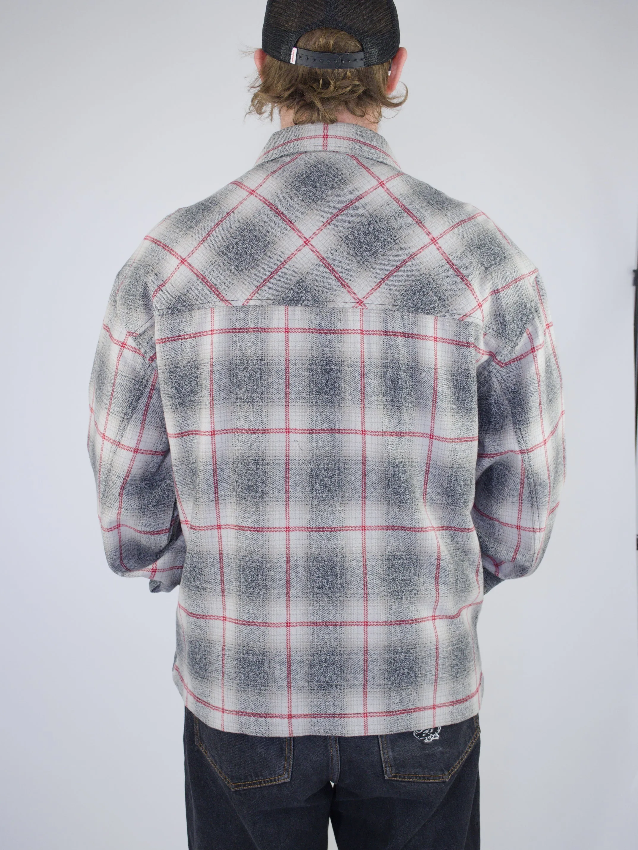 Dc Shoes - Mineral Flannel Zip Through Over Shirt - Heather Grey / Red Last one Xl