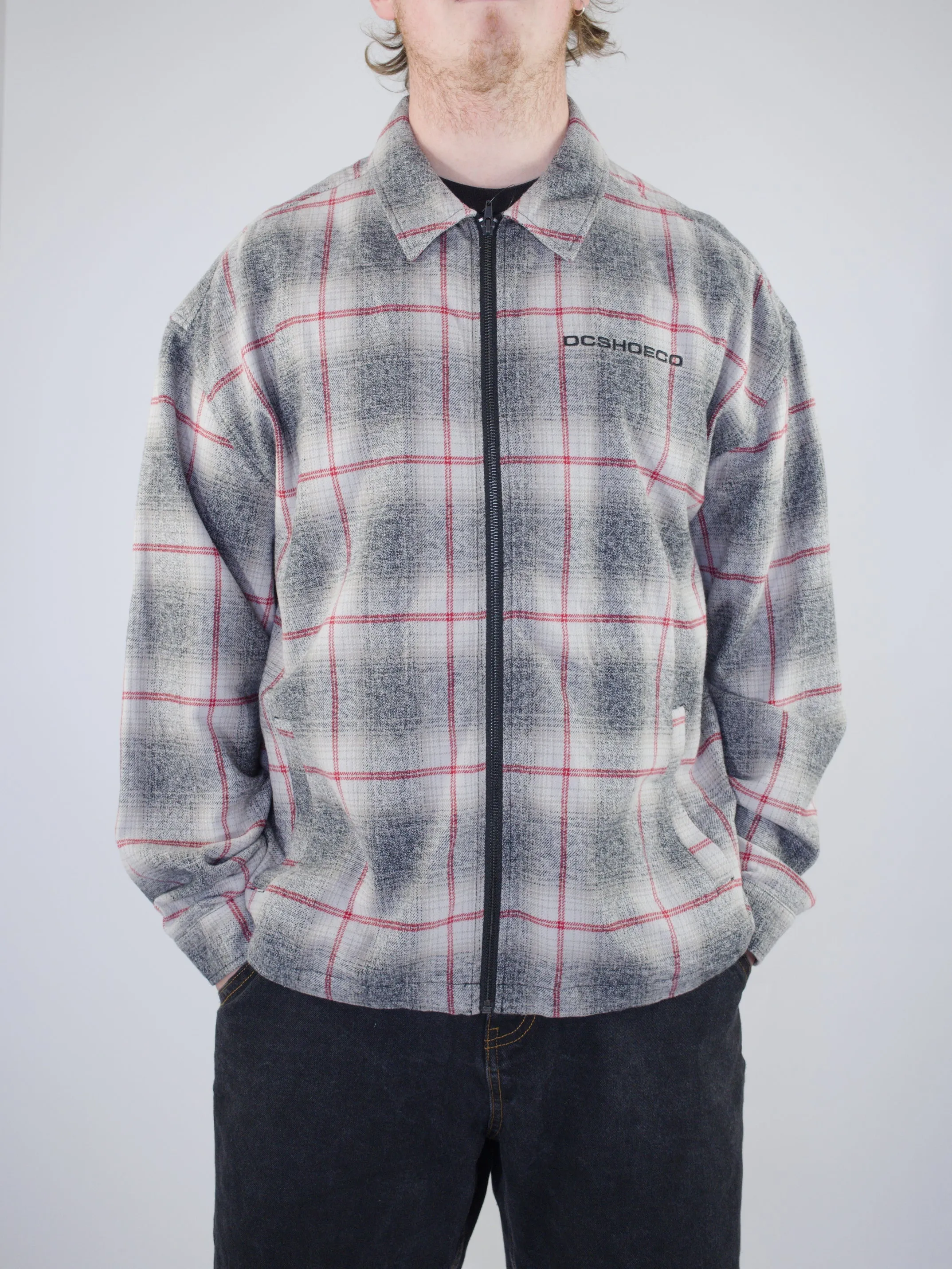 Dc Shoes - Mineral Flannel Zip Through Over Shirt - Heather Grey / Red Last one Xl