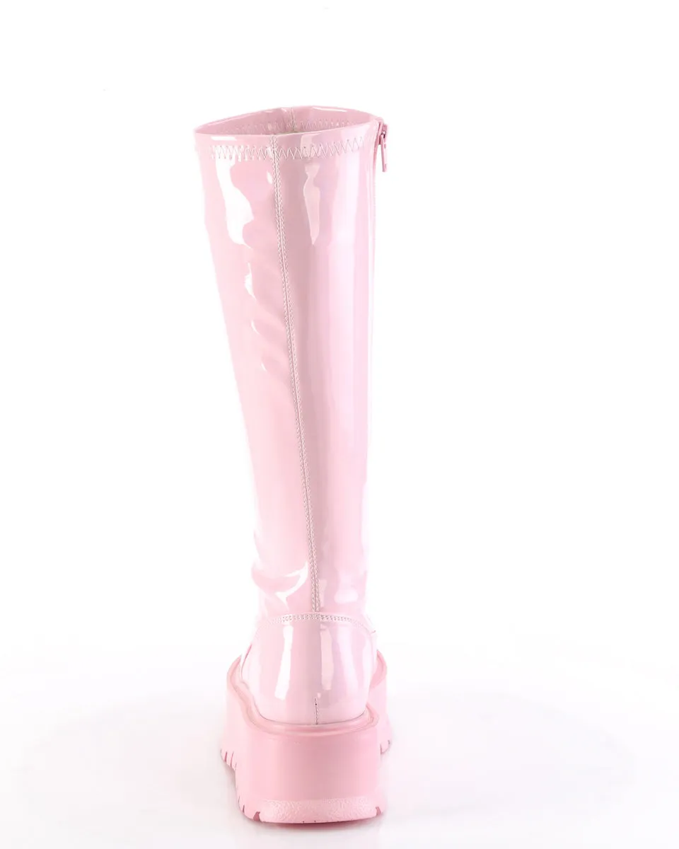 Demonia Slacker Pink Holo Knee High Boots