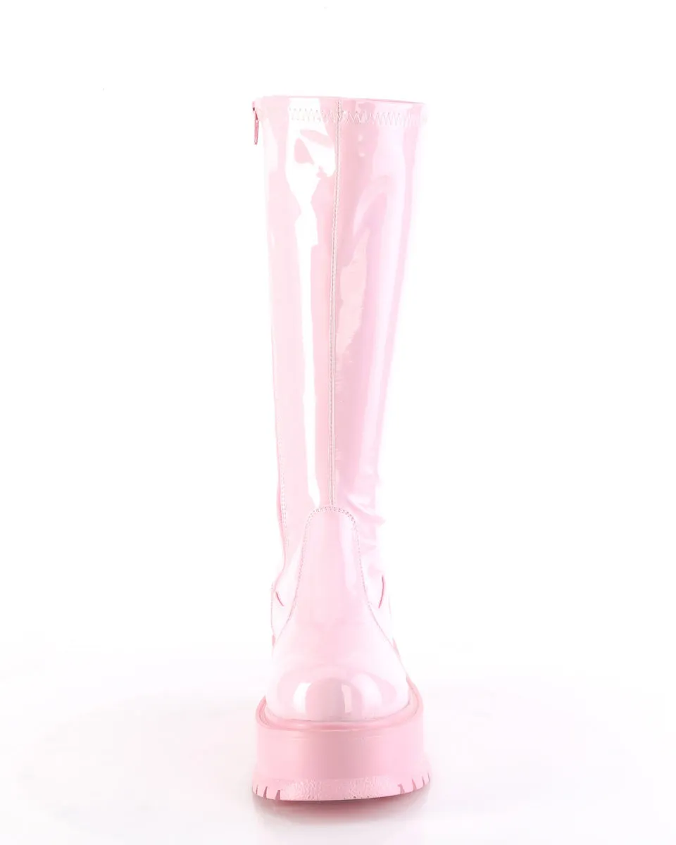 Demonia Slacker Pink Holo Knee High Boots