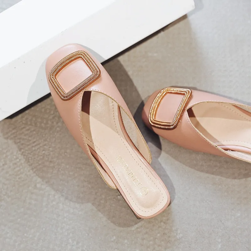 Designer Women Pumps Slippers Slip on Mules Low Heel Casual Shoes British Wooden Block Heels Summer Pumps Footwear