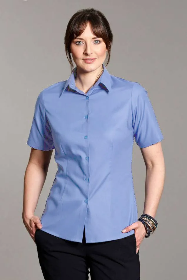 Disley FBH9 Moira Short Sleeve Blue Ladies Oxford Blouse
