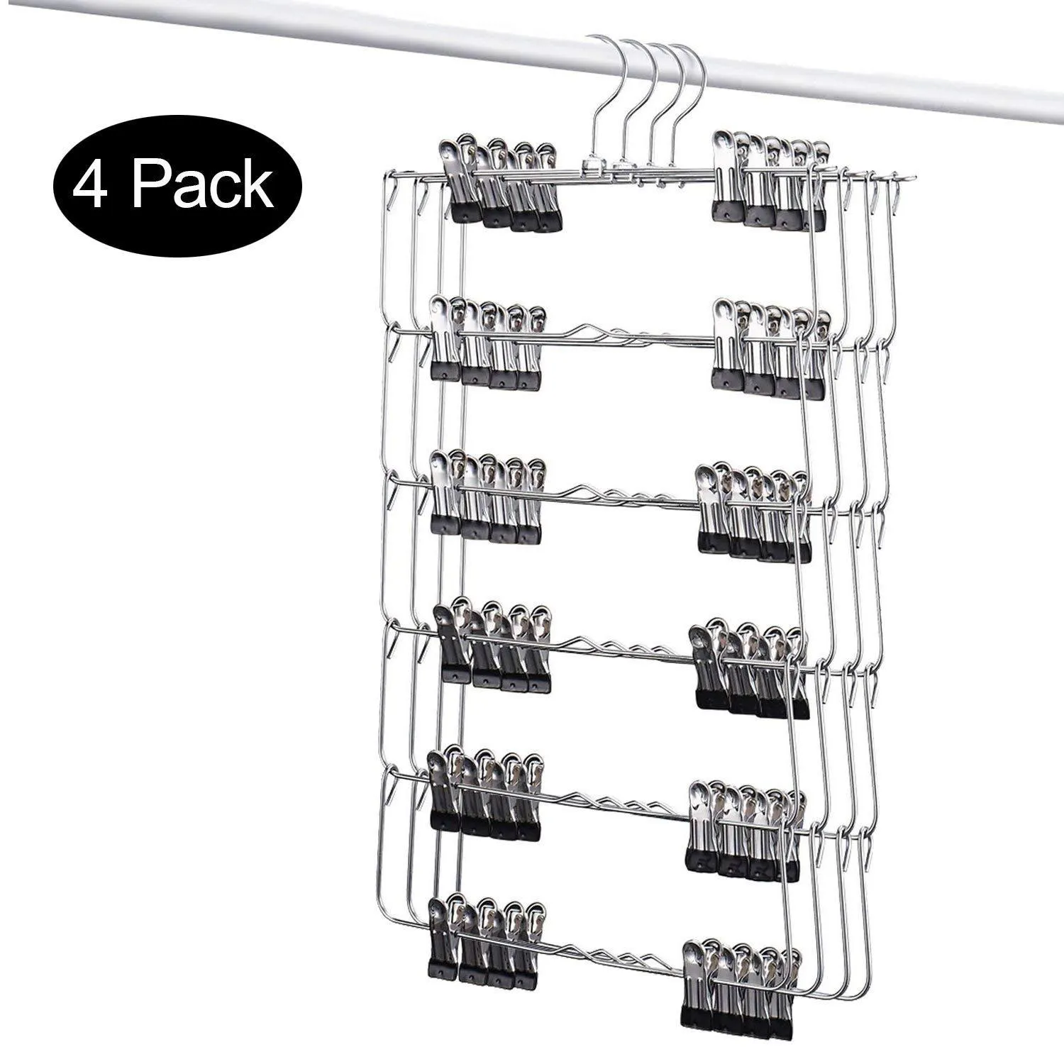 DOIOWN 6 Tier Skirt Hangers Pants Hangers Closet Organizer Stainless Steel Fold up Space Saving Hangers (4-Pieces)
