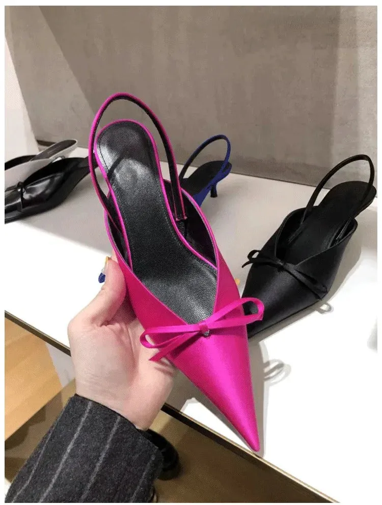 European High Heels Pointed Bow