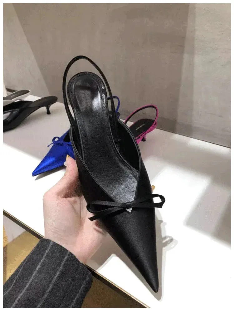 European High Heels Pointed Bow