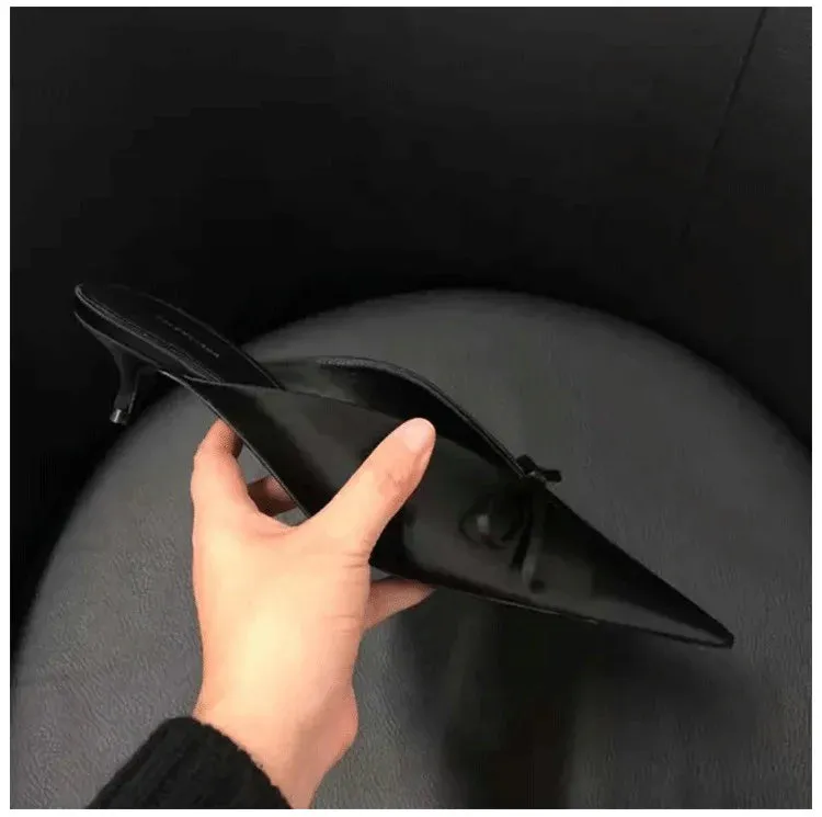 European High Heels Pointed Bow