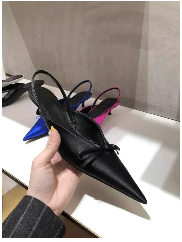 European High Heels Pointed Bow