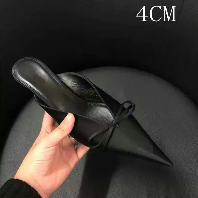 European High Heels Pointed Bow