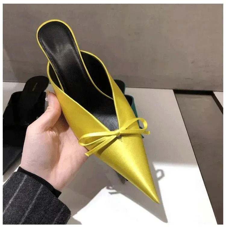 European High Heels Pointed Bow