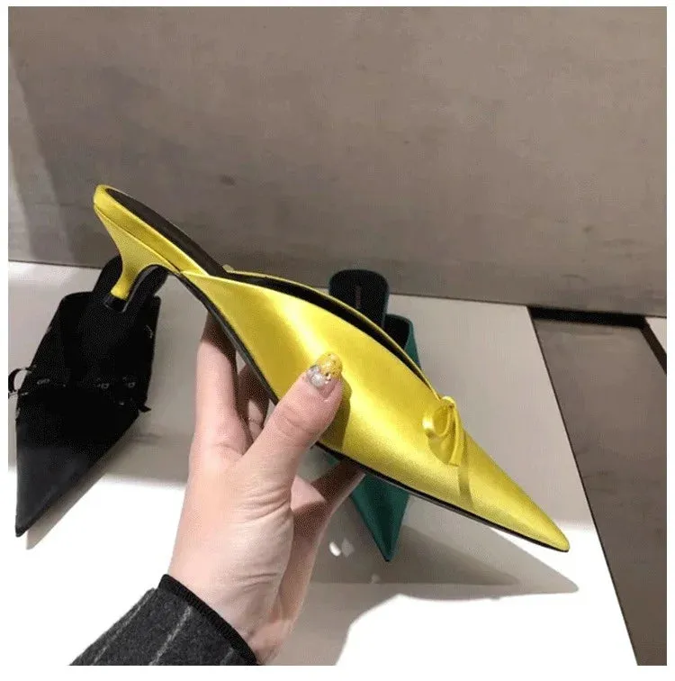 European High Heels Pointed Bow