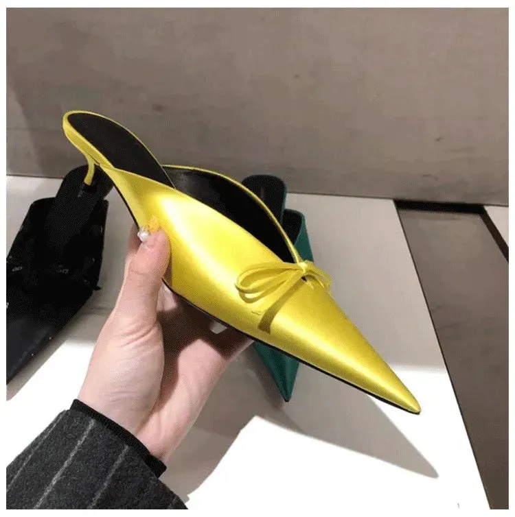 European High Heels Pointed Bow