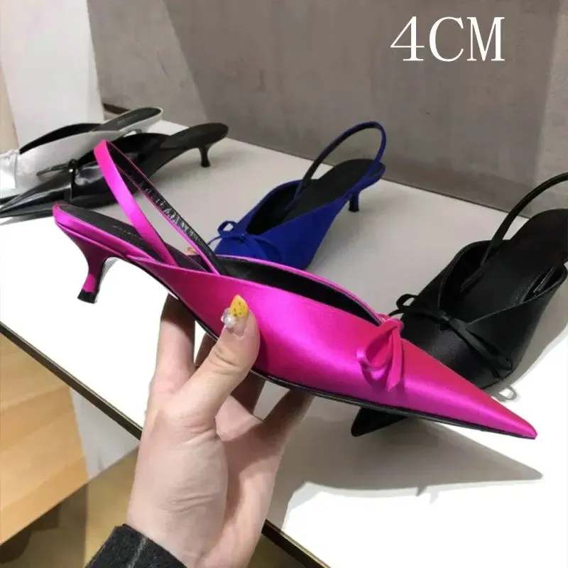 European High Heels Pointed Bow