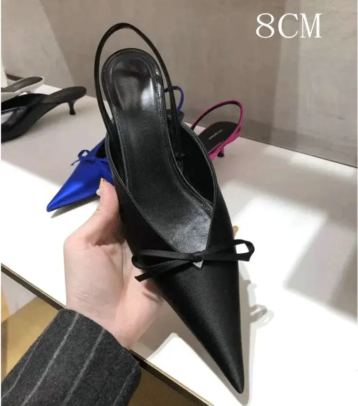European High Heels Pointed Bow