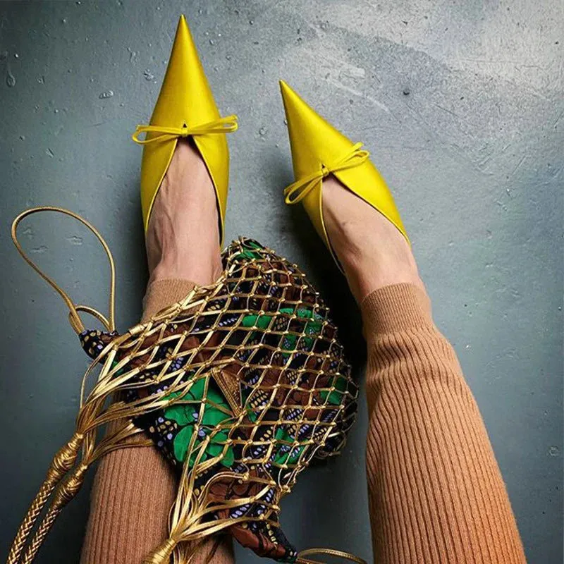 European High Heels Pointed Bow