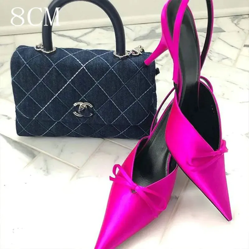 European High Heels Pointed Bow