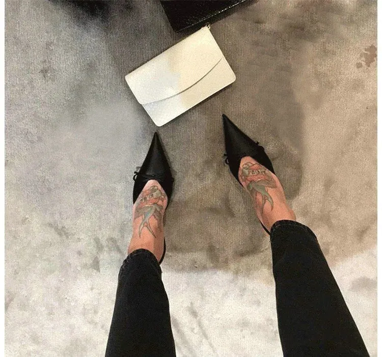 European High Heels Pointed Bow