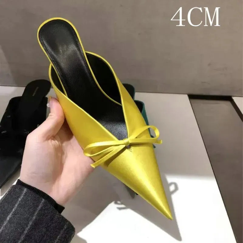 European High Heels Pointed Bow