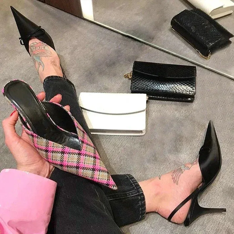 European High Heels Pointed Bow