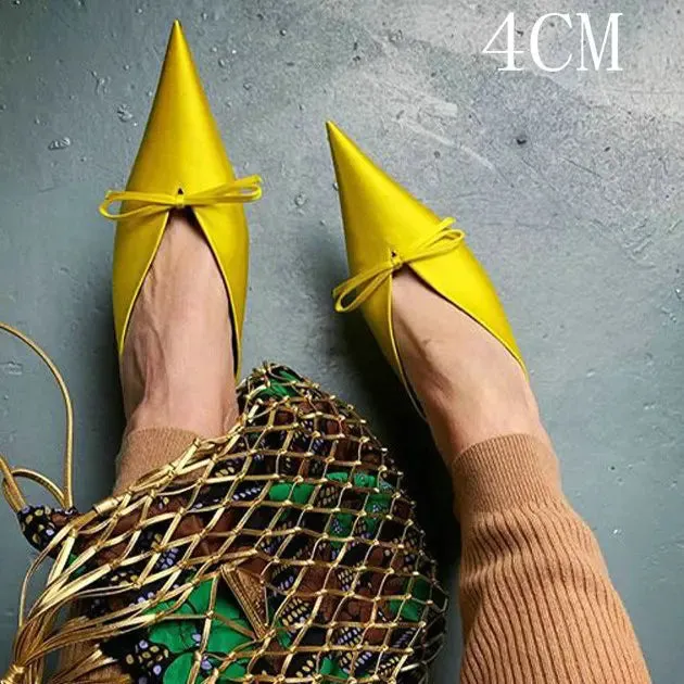 European High Heels Pointed Bow