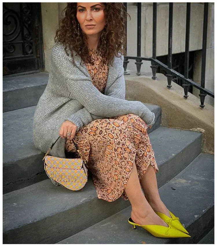 European High Heels Pointed Bow
